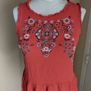 Orange Rust Gauzy Embroidered Peplum Top L